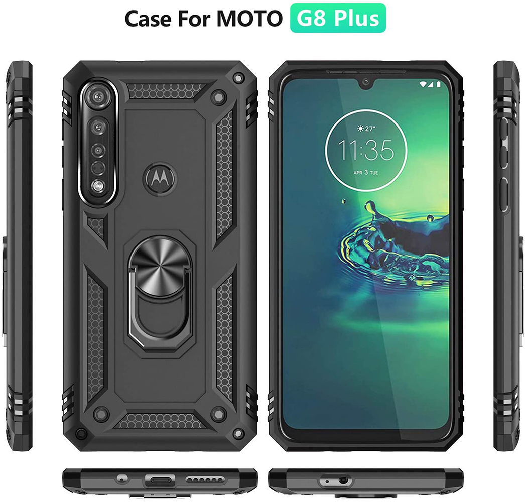 Protectores para celular  para Motorola  Moto G8 Plus Funda reforzada con anillo v2 Negro